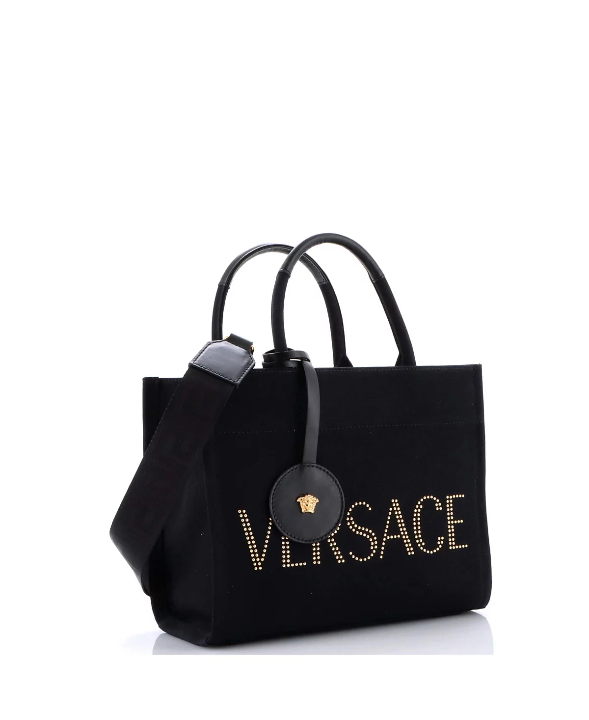 Бывшая в употреблении сумка-тоут Versace Medium La Medusa из парусины с шипами