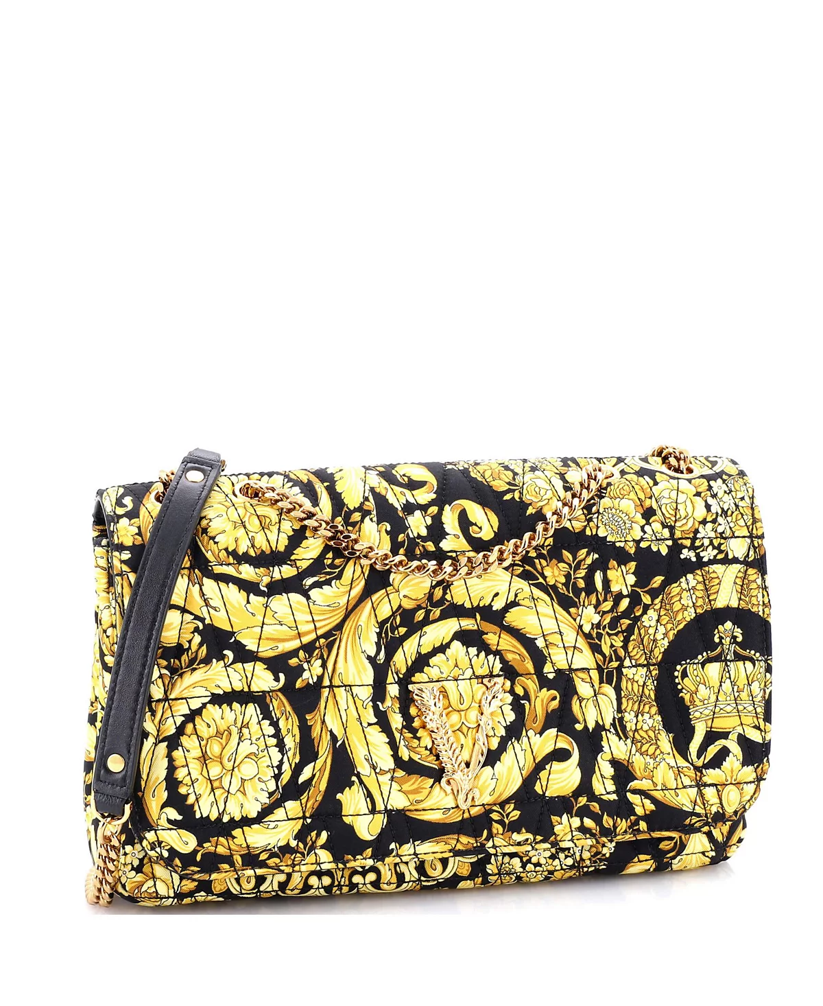 Бывшая в употреблении сумка через плечо Versace Medium Virtus с клапаном на цепочке из шелка с принтом Barocco 160990₽