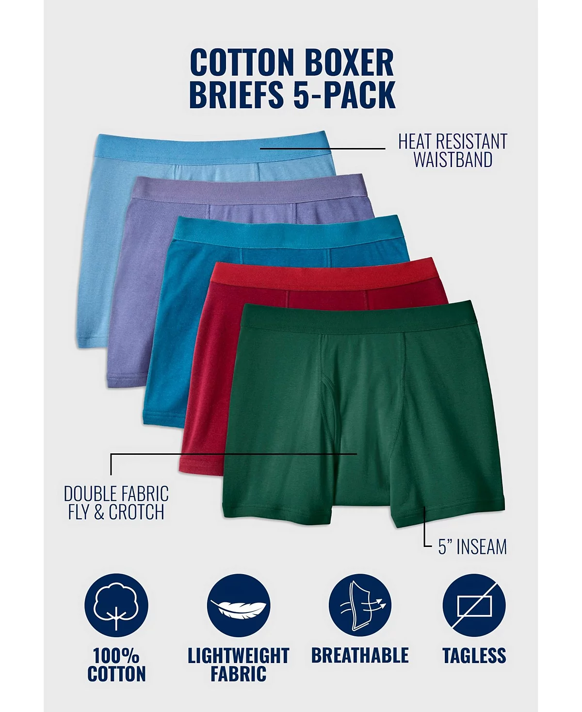 Хлопчатобумажные боксерские трусы KingSize Big - Tall 5 шт 11390₽