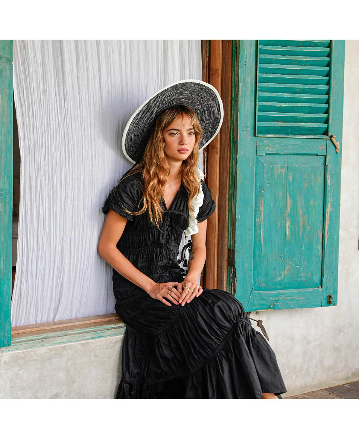 Широкополая джутовая шляпа-канотье LOLO черного цвета