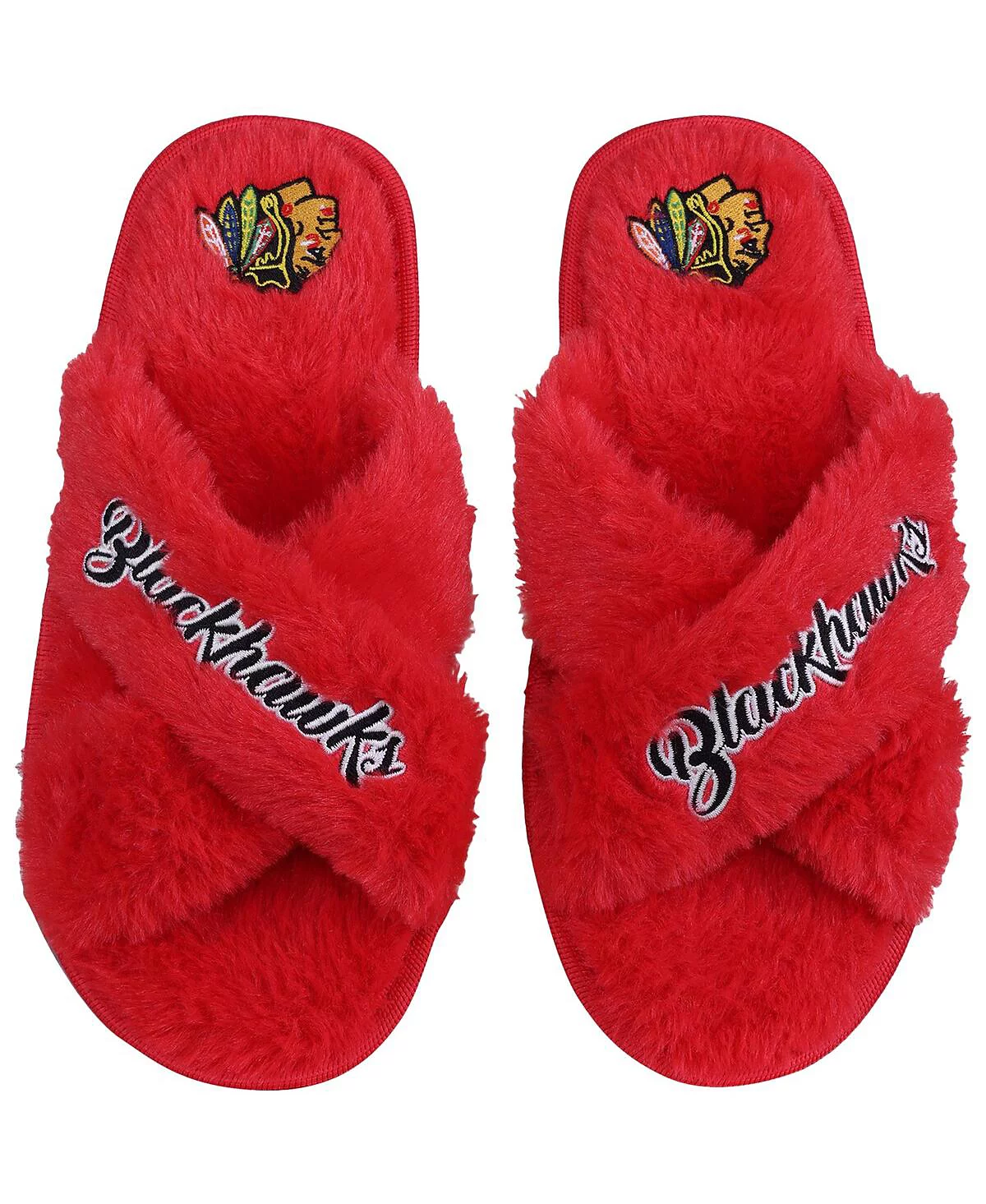 Womens FOCO Chicago Blackhawks Script Cross Slide Slippers 4790₽
