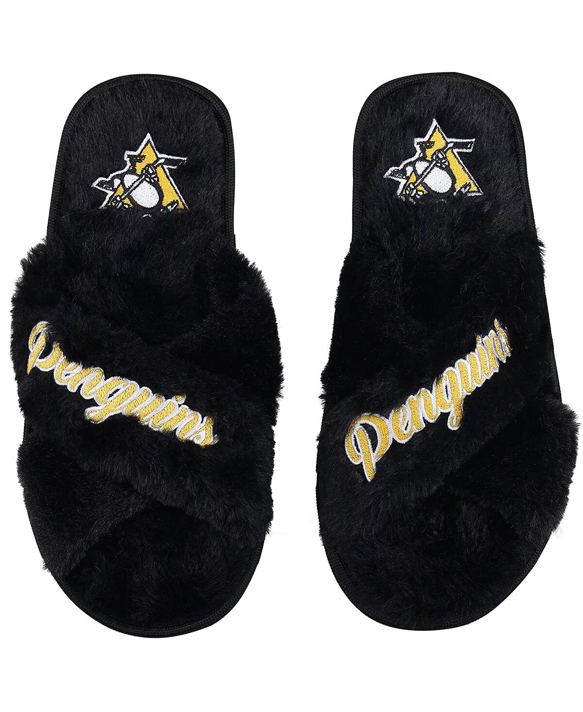 Womens FOCO Pittsburgh Penguins Script Cross Slide Slippers 4790₽