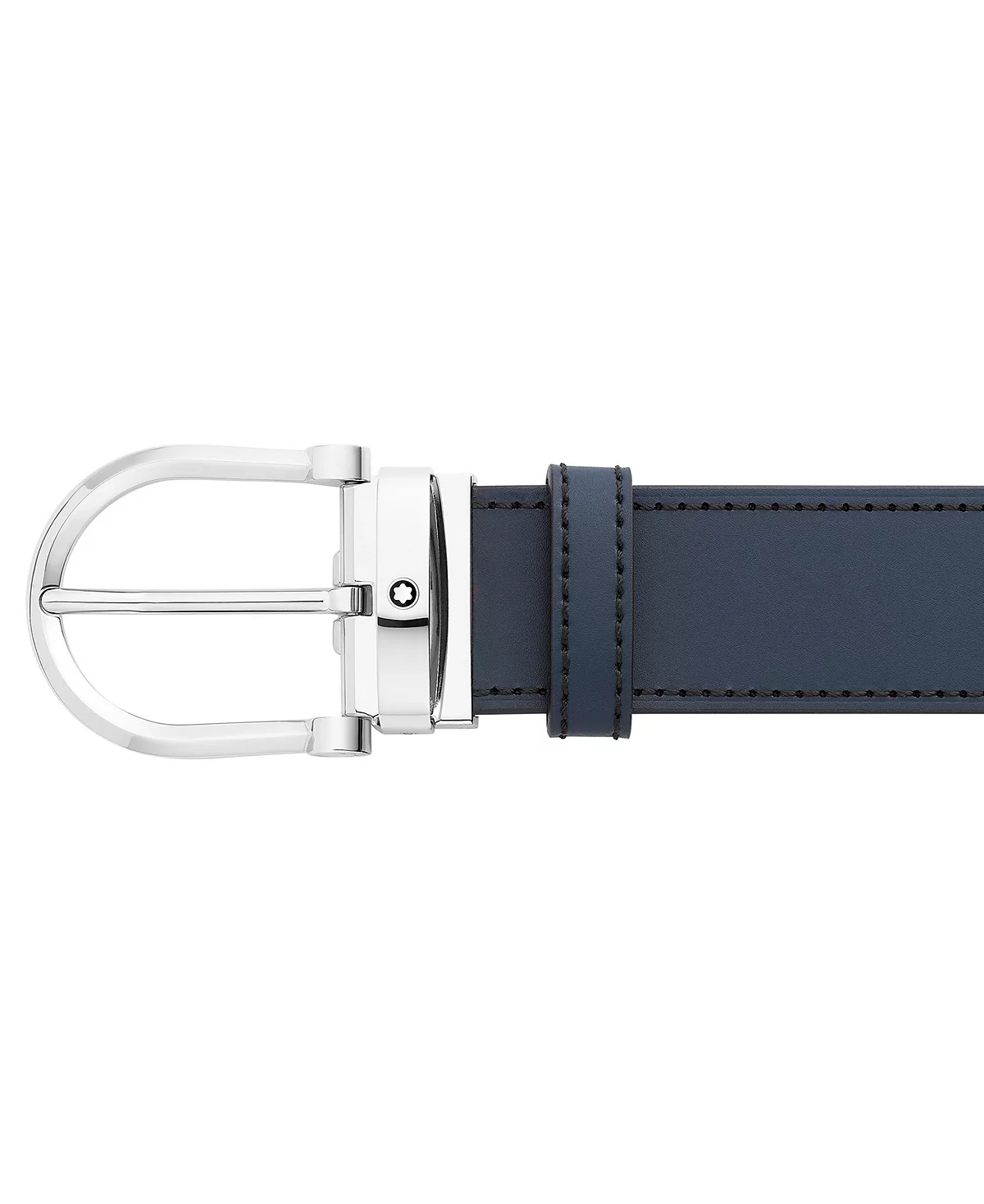 Montblanc Mens Horseshoe Shiny Stainless Steel Reversible Leather Belt 81790₽