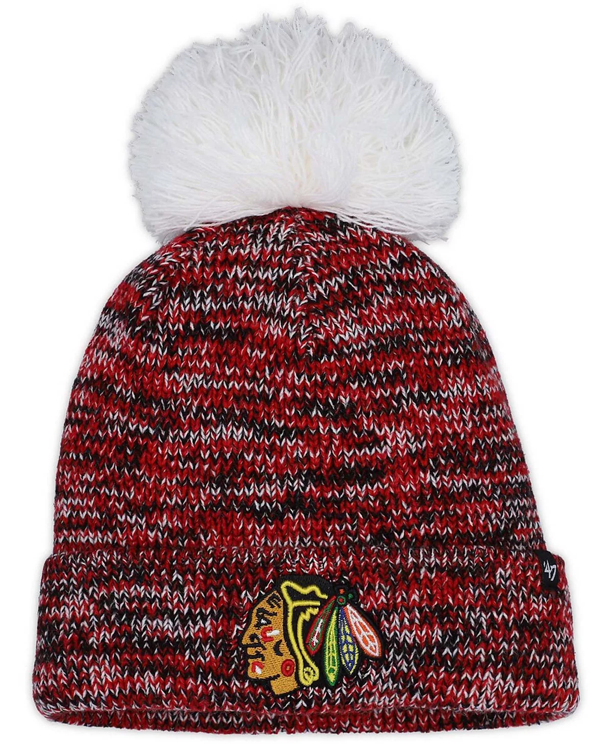 Womens Black Chicago Blackhawks Triple Cross Cuffed Knit Hat with Pom 3790₽