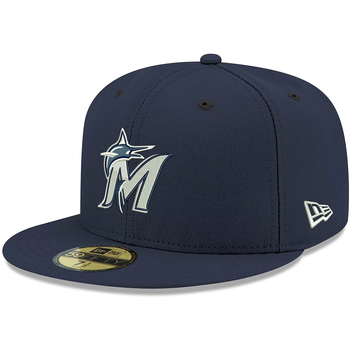 New Era Mens Navy Miami Marlins Logo White 59FIFTY Fitted Hat 6290₽