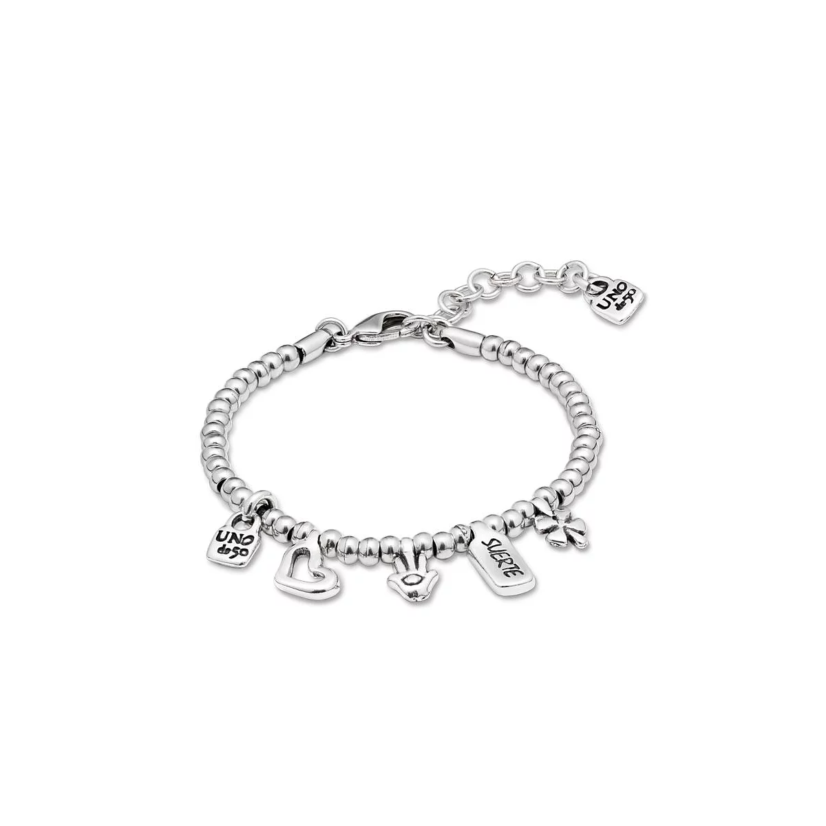 UNOde50 Sterling Silver Heart Clover and Hand charm Bracelet 14290₽