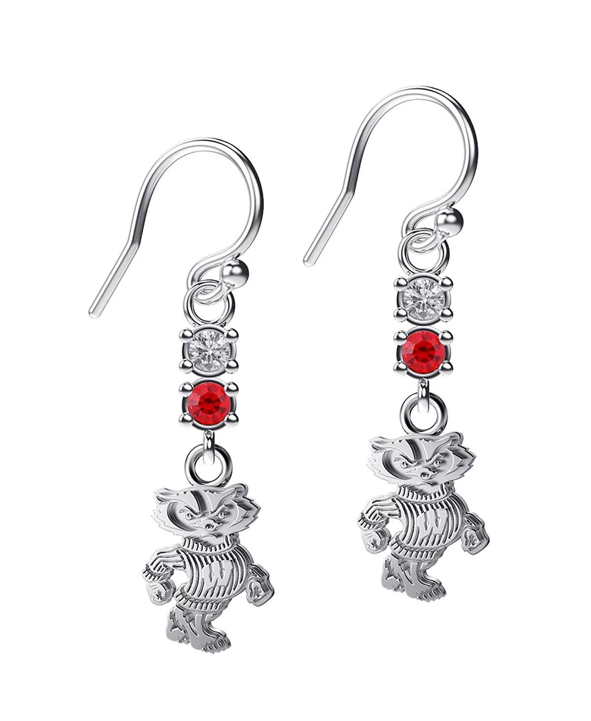 Womens Dayna Designs Wisconsin Badgers Silver-Tone Dangle Crystal Earrings 8590₽