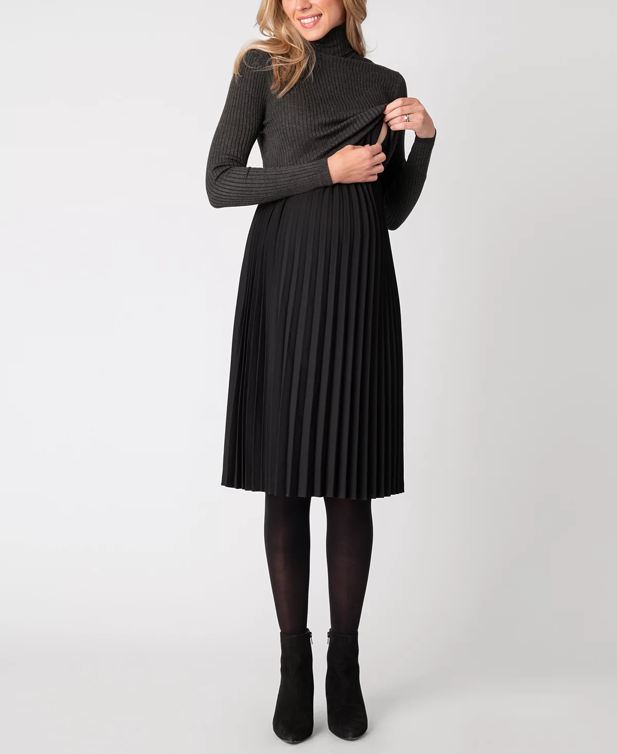 Seraphine Womens Charcoal Pleated Maternity - Nursing Dress 12390₽