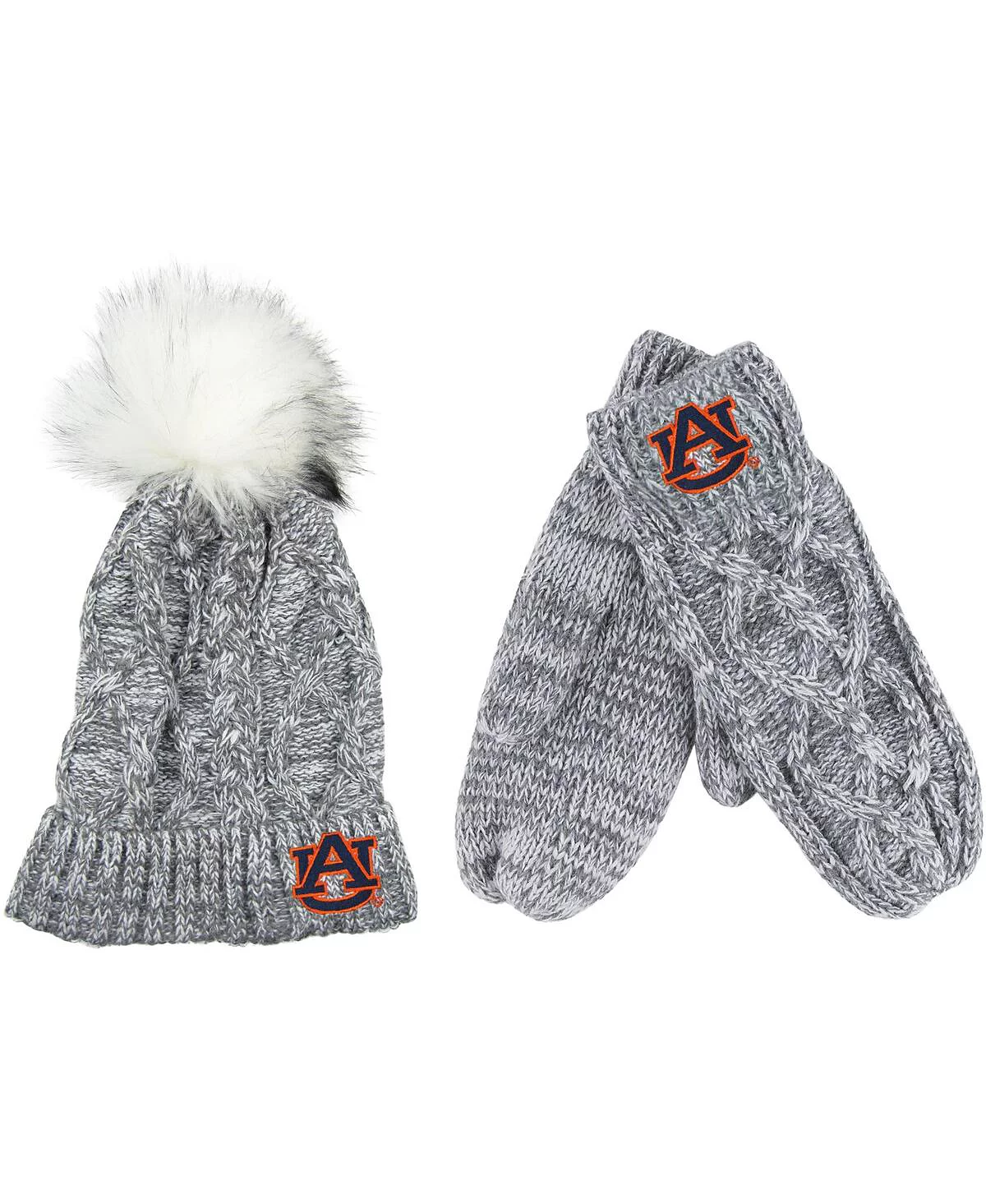 Mens and Womens ZooZatz Gray Auburn Tigers Cuffed Knit Pom Hat and Mittens Set 6990₽