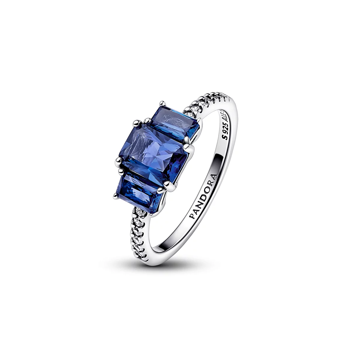 Pandora Blue Rectangular Three Stone Sparkling Ring 23790₽