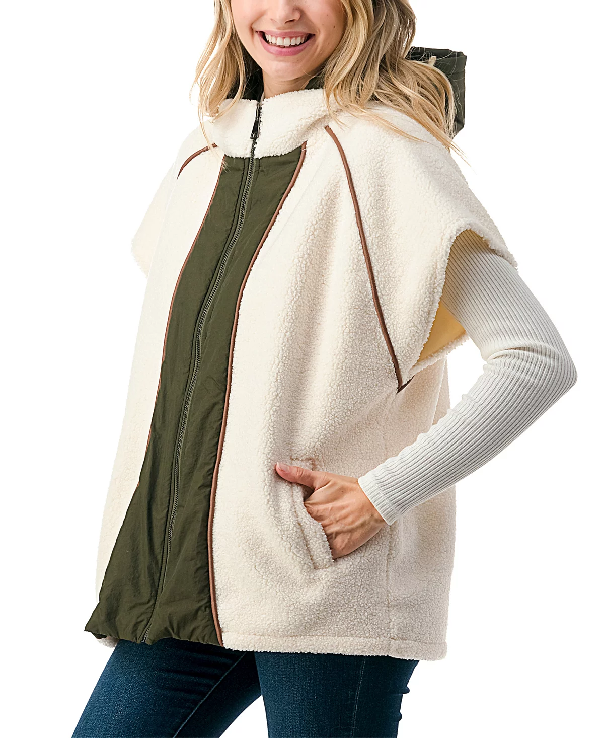 Marcus Adler Women's Quilted Long Zipper Front Vest with Hood