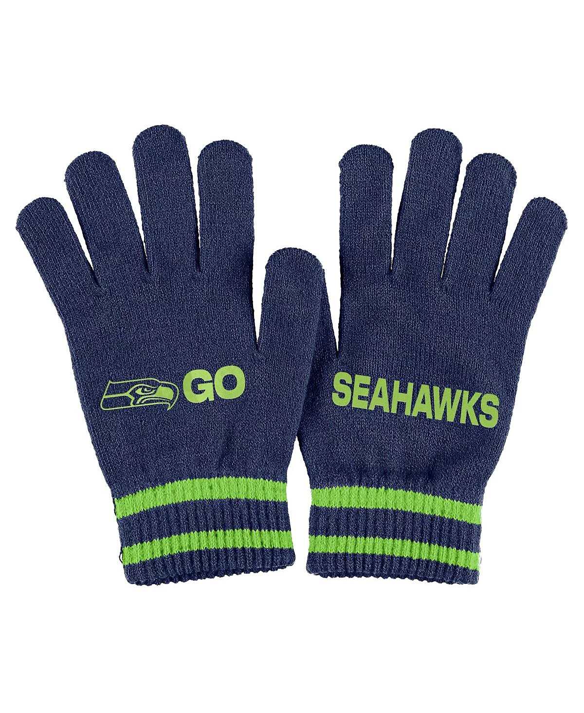 Womens WEAR by Erin Andrews College Navy Seattle Seahawks Double Jacquard Cuffed Knit Hat with Pom and Gloves Set 10690₽
