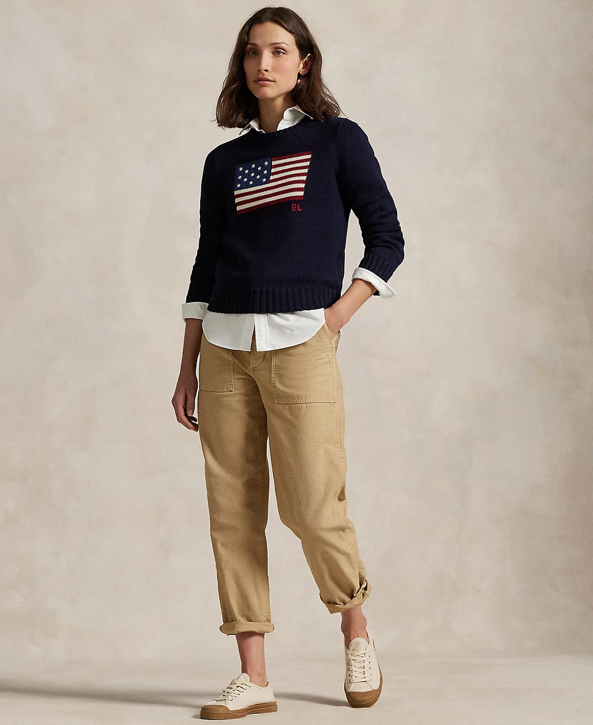 Женский хлопковый свитер с круглым вырезом Polo Ralph Lauren из флага США