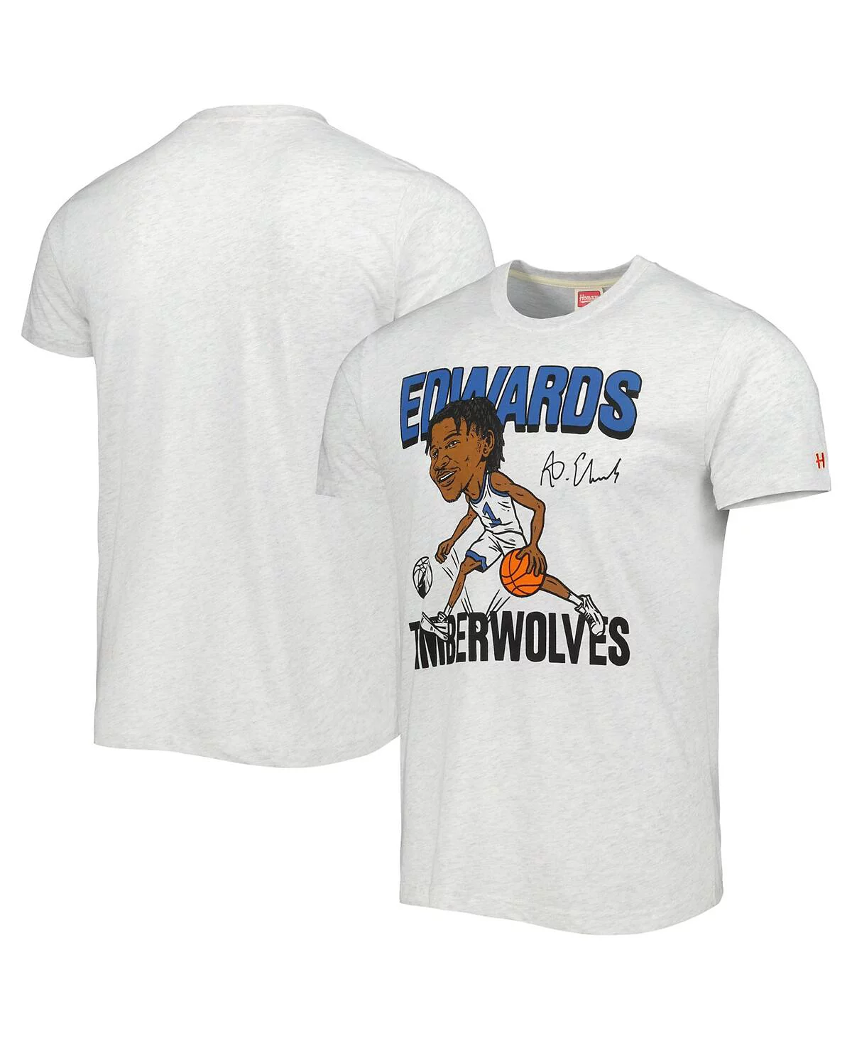 Men's Homage Anthony Edwards Ash Minnesota Timberwolves Caricature Tri-Blend T-shirt