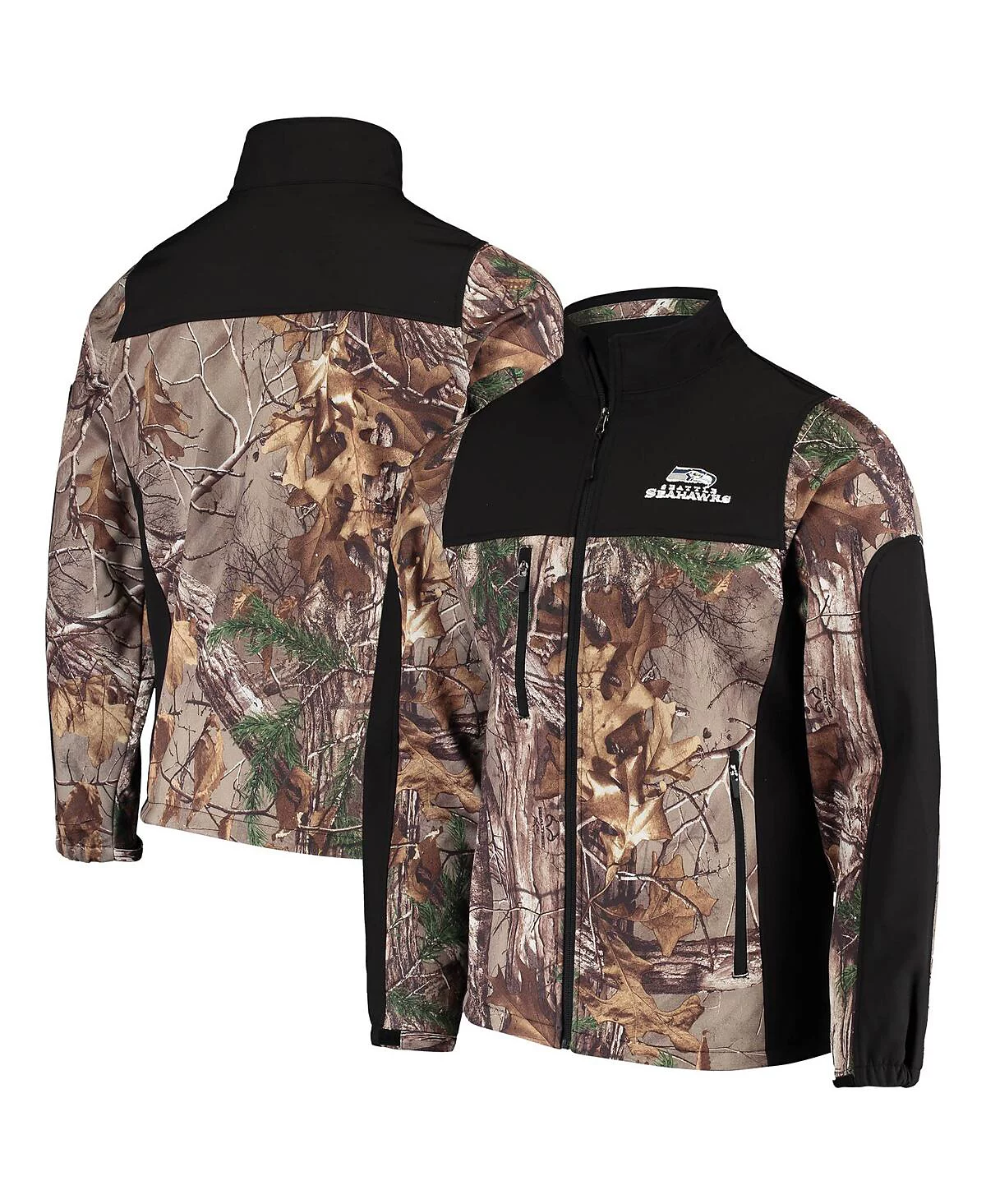 Mens Dunbrooke Realtree Camo and Black Seattle Seahawks Circle Hunter Softshell Full-Zip Jacket 18990₽