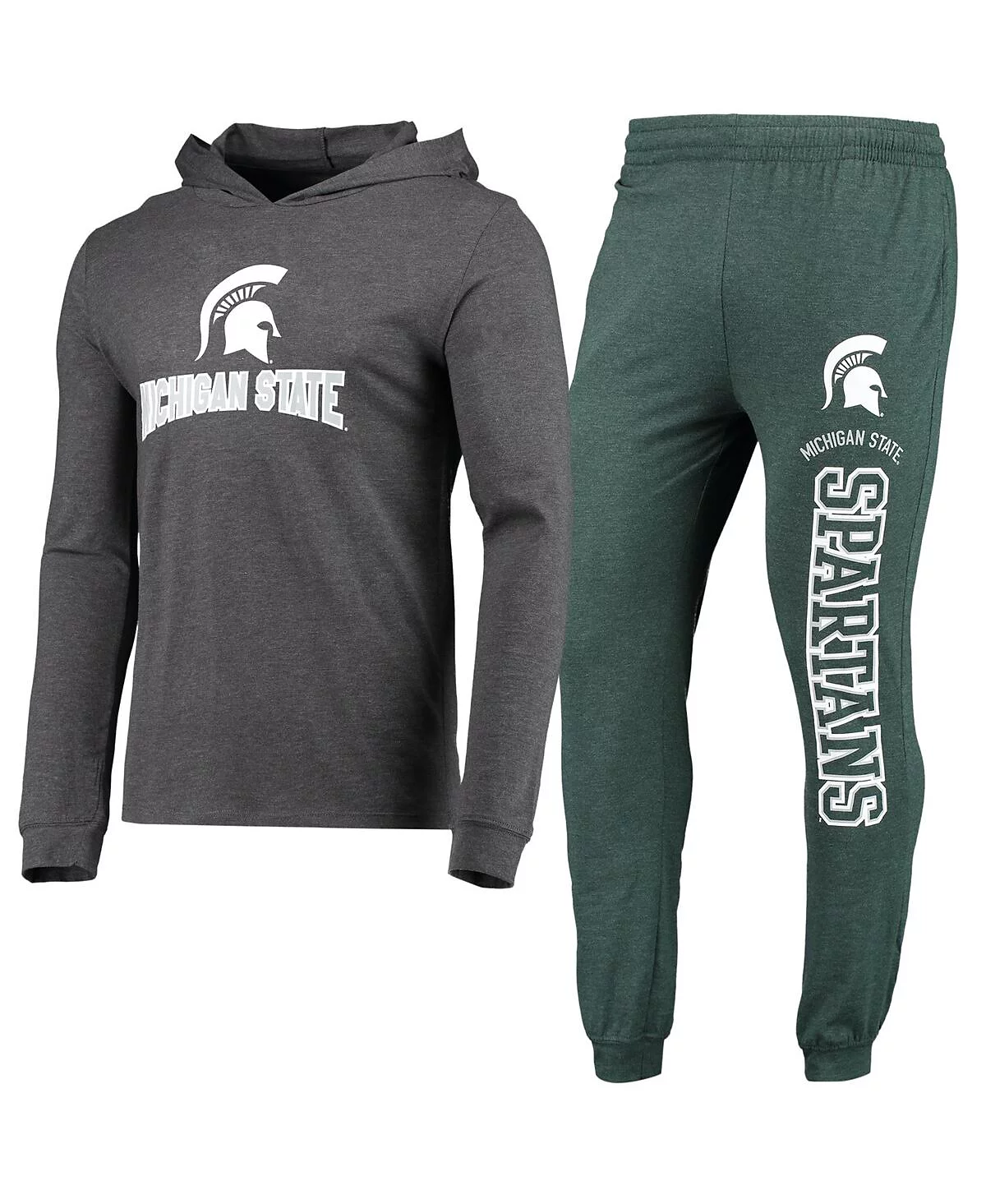 Mens Concepts Sport Heathered Green Heathered Charcoal Michigan State Spartans Meter Long Sleeve Hoodie T-shirt and Jogger Pants Set 11390₽