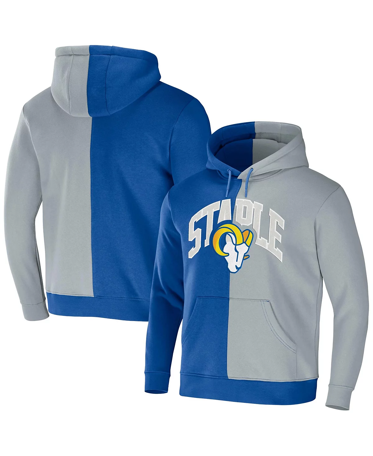 Men's NFL X Staple Royal, Gray Los Angeles Rams Split Logo Pullover Hoodie