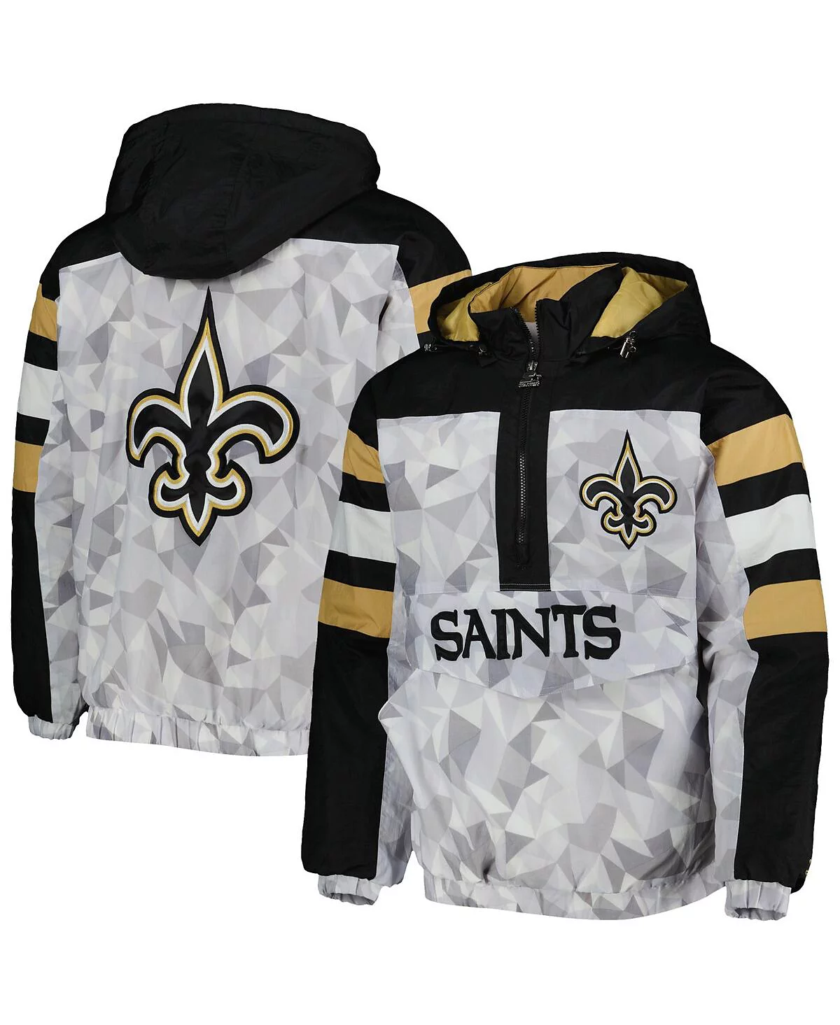 Mens Starter White Black New Orleans Saints Thursday Night Gridiron Raglan Half-Zip Hooded Jacket 28590₽