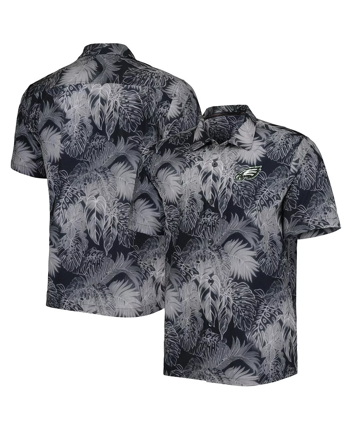 Мужская рубашка на пуговицах Tommy Bahama Black Philadelphia Eagles Coast Luminescent Fronds Camp IslandZone