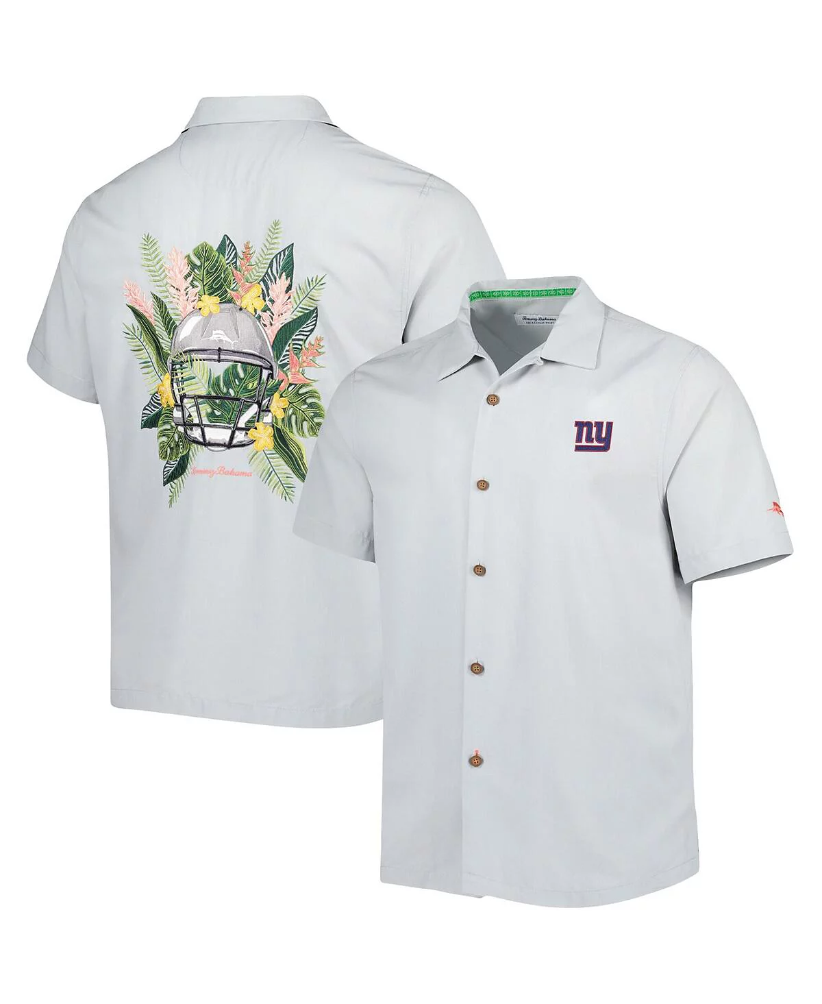 Мужская рубашка на пуговицах Tommy Bahama серого цвета New York Giants Coconut Point Frondly Fan Camp IslandZone