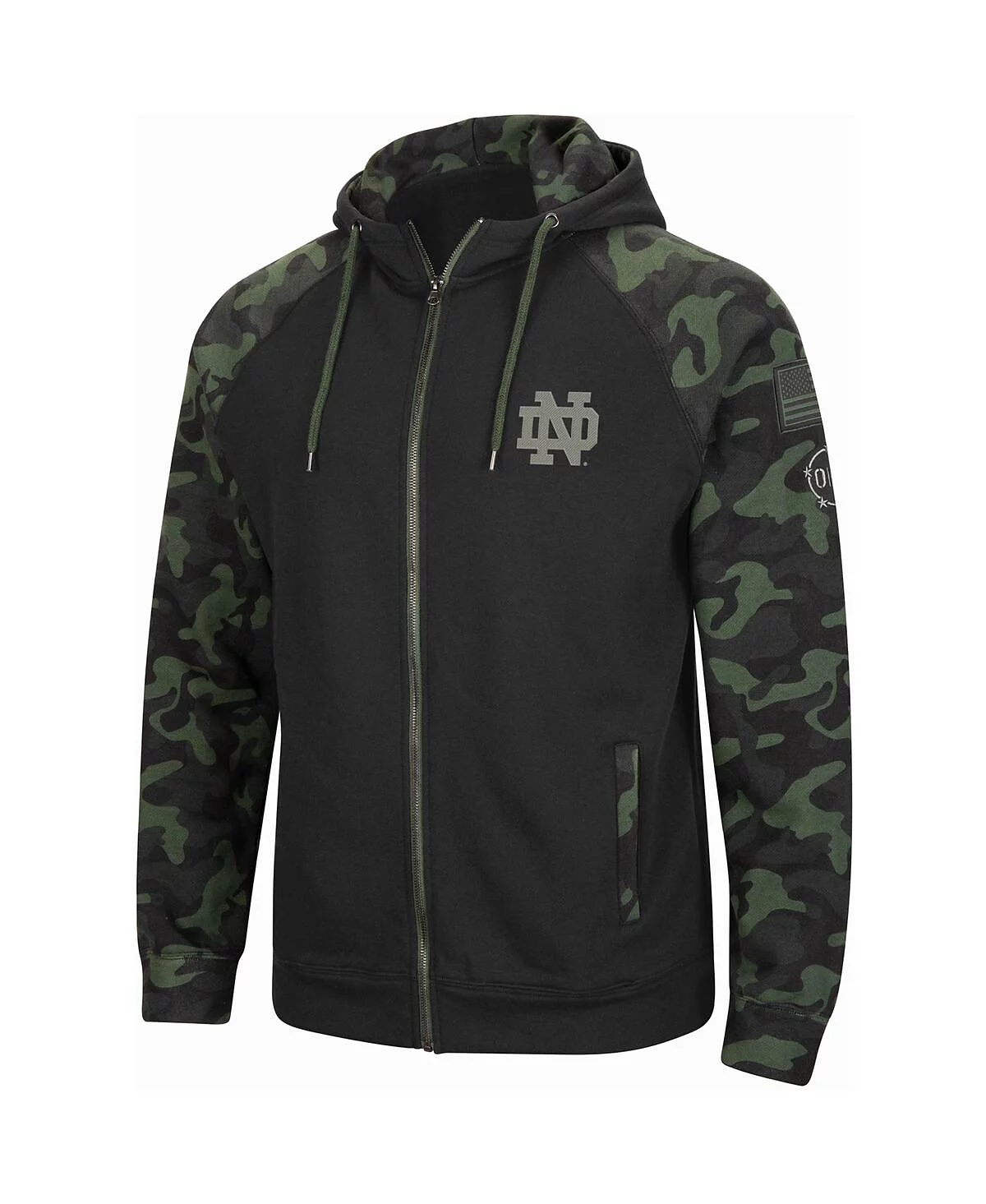 Мужская толстовка Colosseum Black Notre Dame Fighting Irish OHT в стиле милитари с камуфляжным регланом и капюшоном на молнии