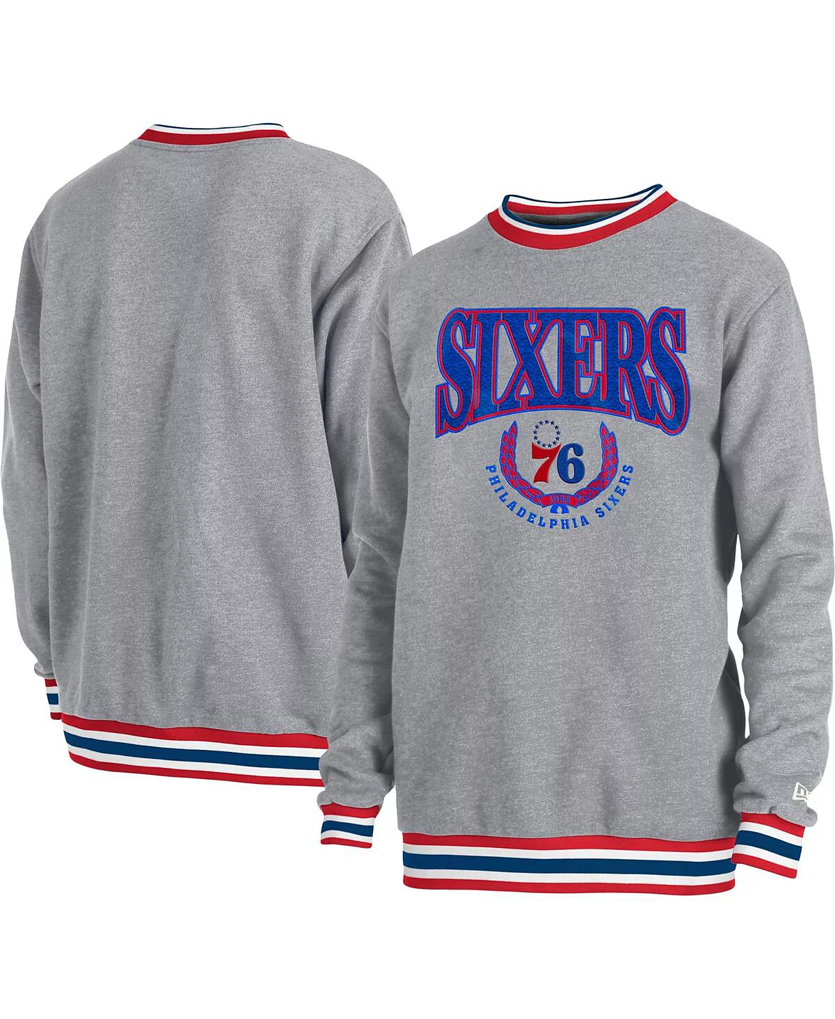 Mens and Womens New Era Gray Philadelphia 76Ers Vintage-Like Throwback Crew Sweatshirt 11390₽