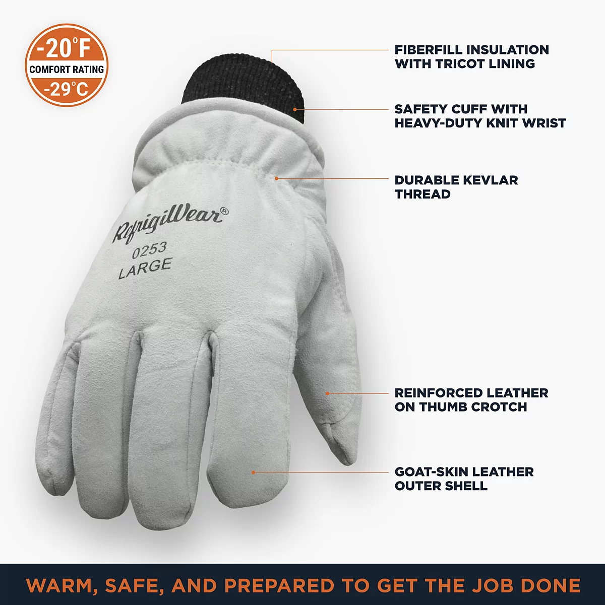 Мужские теплые рабочие перчатки RefrigiWear из трикотажной кожи с подкладкой и утеплителем из фибрового волокна 8190₽
