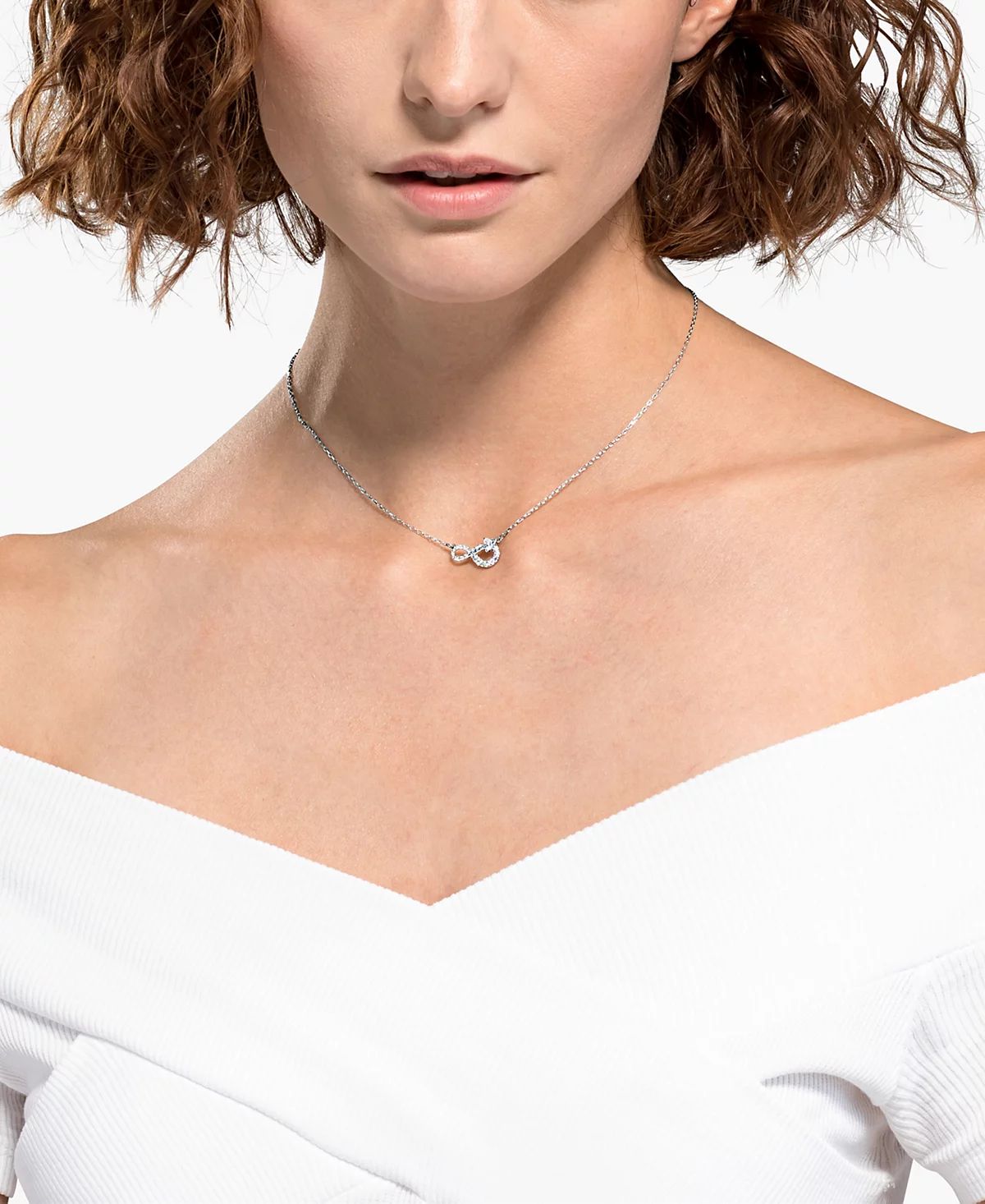 Ожерелье с подвеской в виде символа бесконечности из серебристого хрусталя Swarovski, удлинитель 14-7/8 дюймов + 2 дюйма