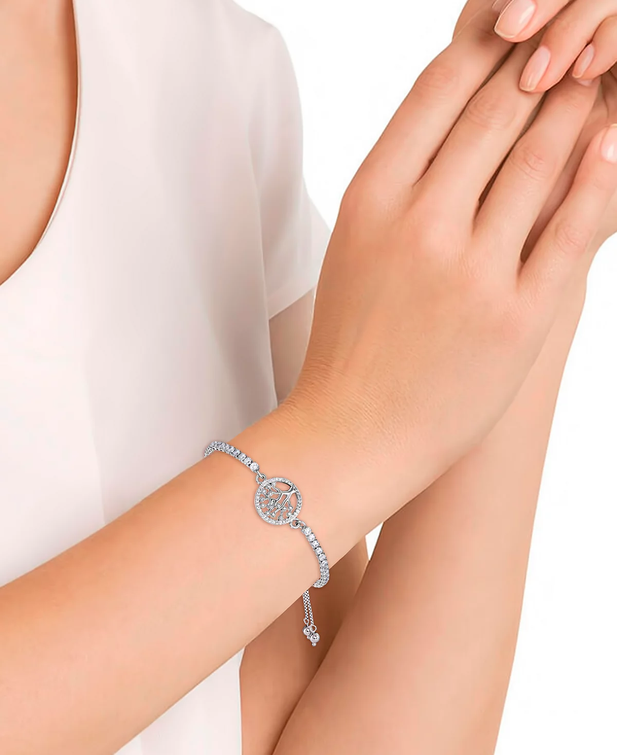 Регулируемый браслет-боло с изображением Древа Жизни из кубического Циркония в Серебряной пластине 8590₽