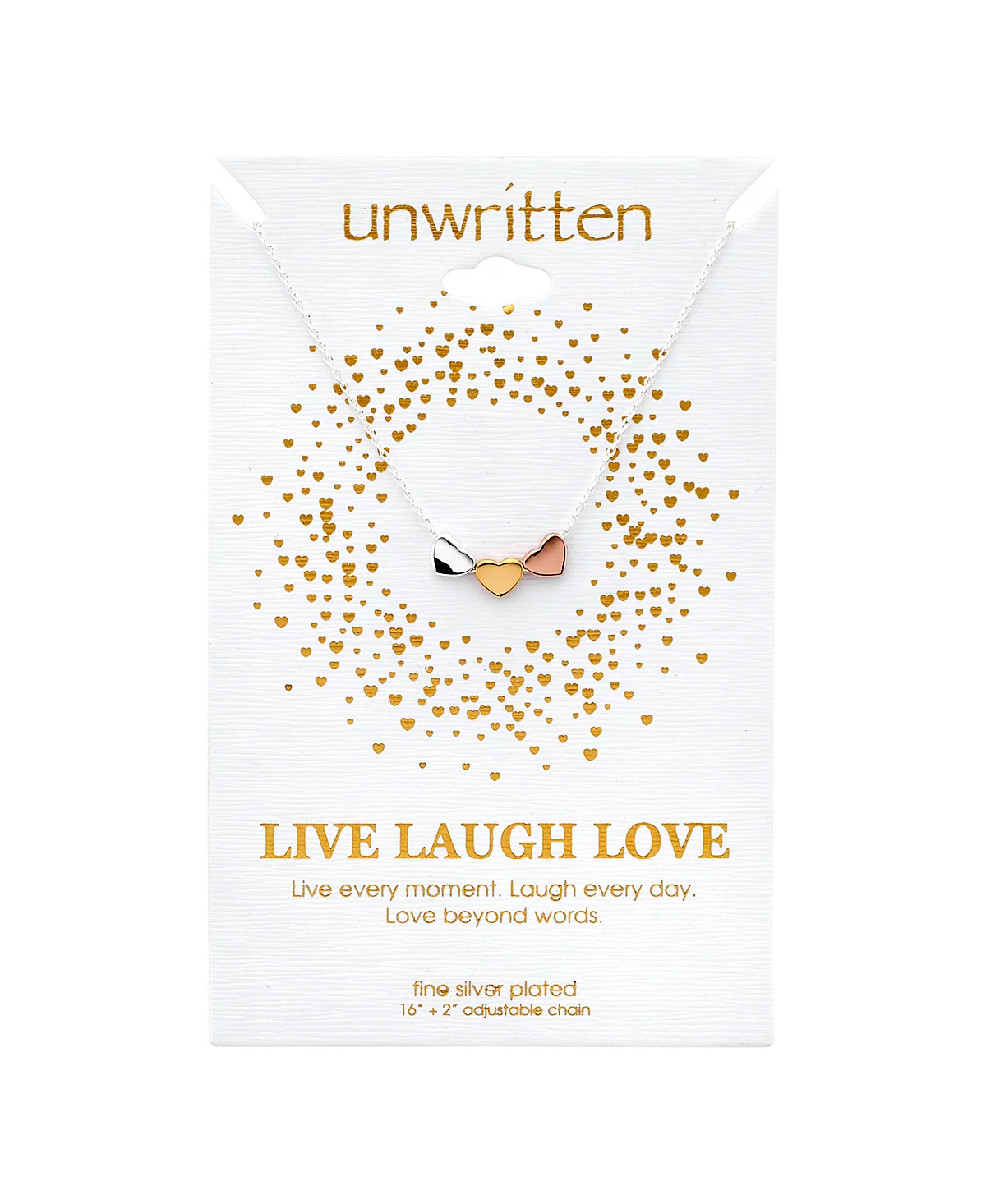 Неписаное трехцветное посеребренное колье с тройным сердечком