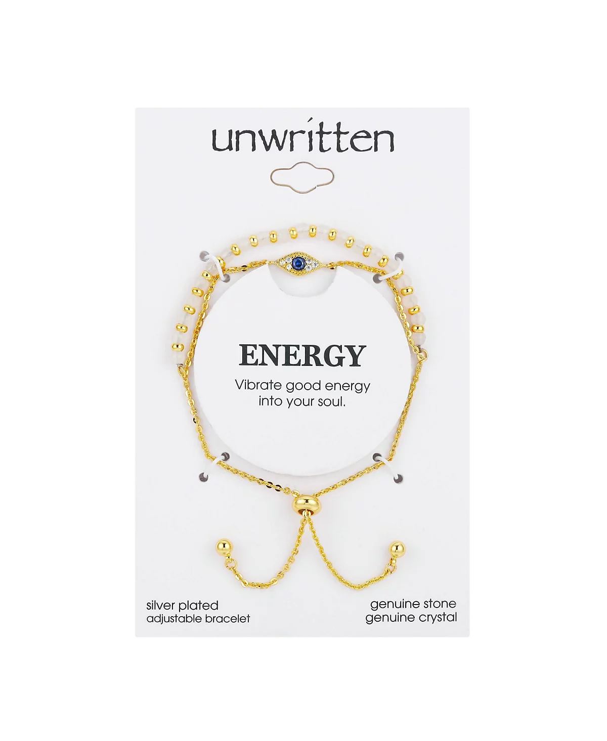 Многожильный регулируемый браслет-боло из натурального белого кварца с золотым напылением от сглаза