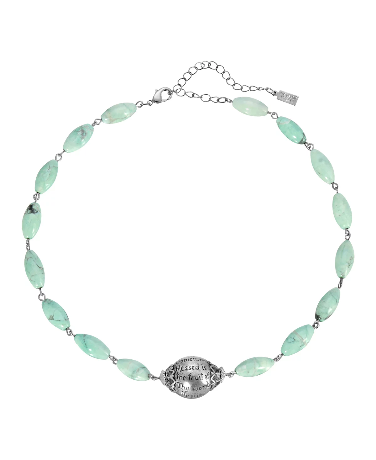 Серебристая молитва Радуйся Мария вышитая бисером Полудрагоценное ожерелье из натурального говлита 13290₽