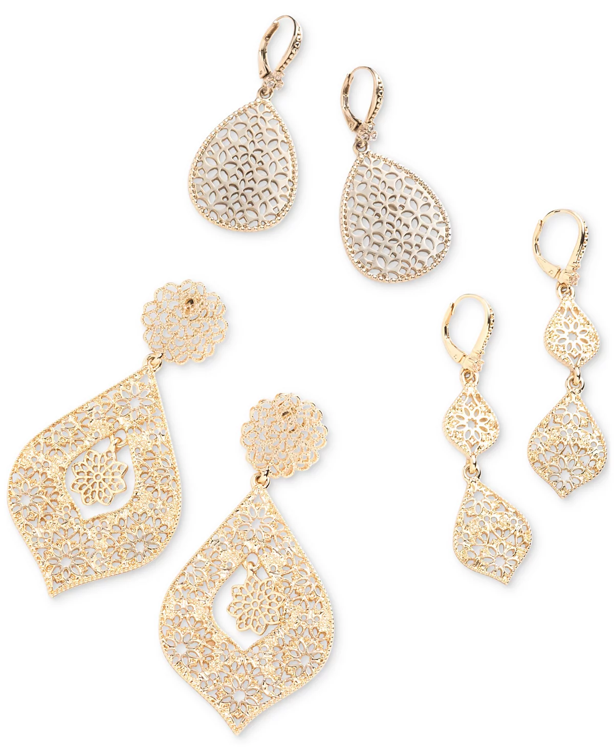 Золотые филигранные серьги-капли Marchesa с двойными подвесками