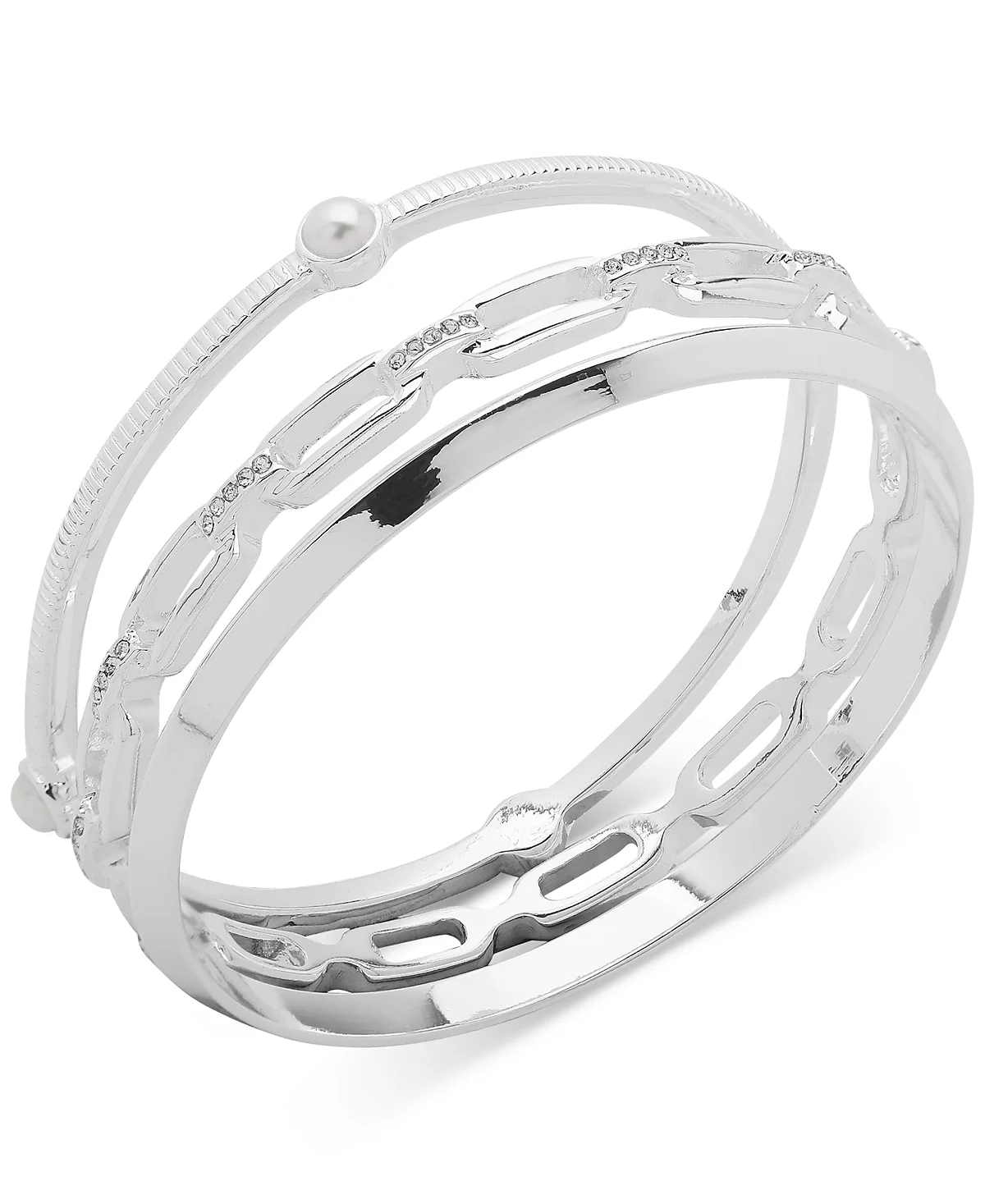 Anne Klein Серебристый 3 шт Комплект браслетов с украшением в виде кристаллов и искусственного жемчуга 5290₽