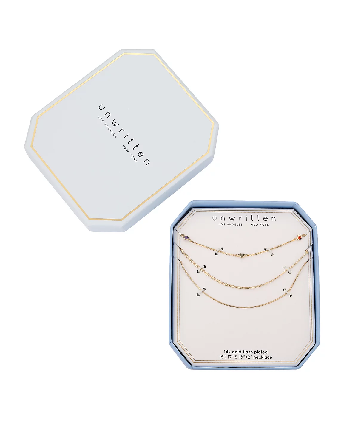 14-Каратное золотое колье со вспышкой покрытое многоцветным кубическим цирконием состоит из 3-х частей многослойной цепочки и ожерелья с удлинителем 5690₽