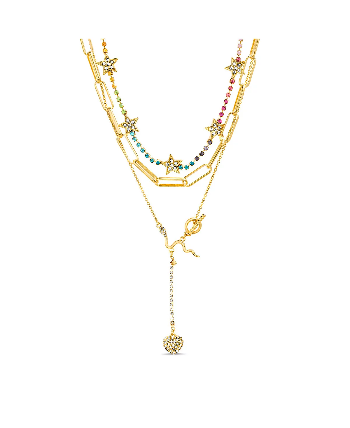 набор колье Kensie со смешанной цепочкой украшенной стразами звездным сердцем и змеей 5690₽