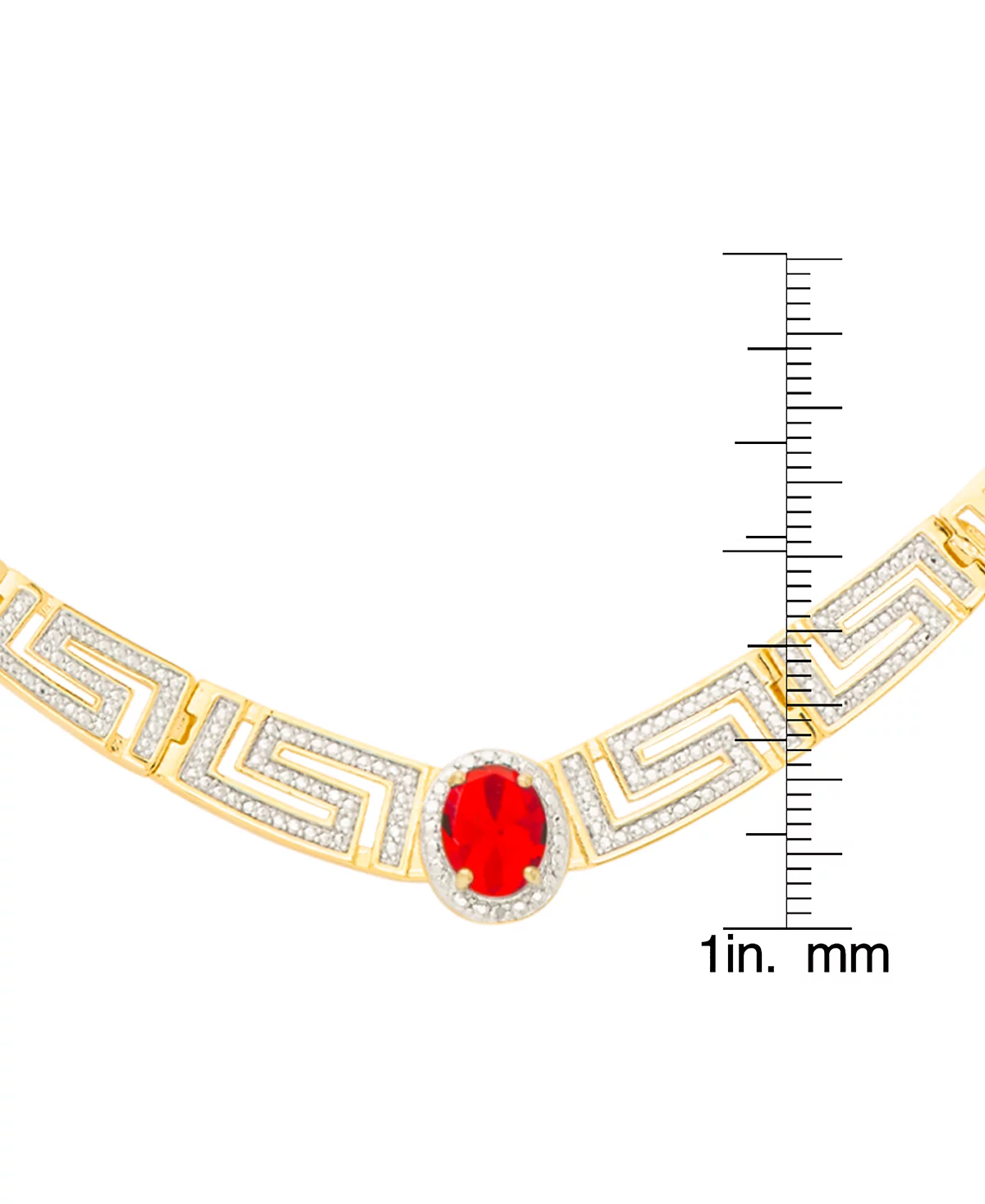 14-каратное позолоченное колье с бриллиантовым акцентом и имитацией рубинового греческого ключа диаметром 18 дюймов