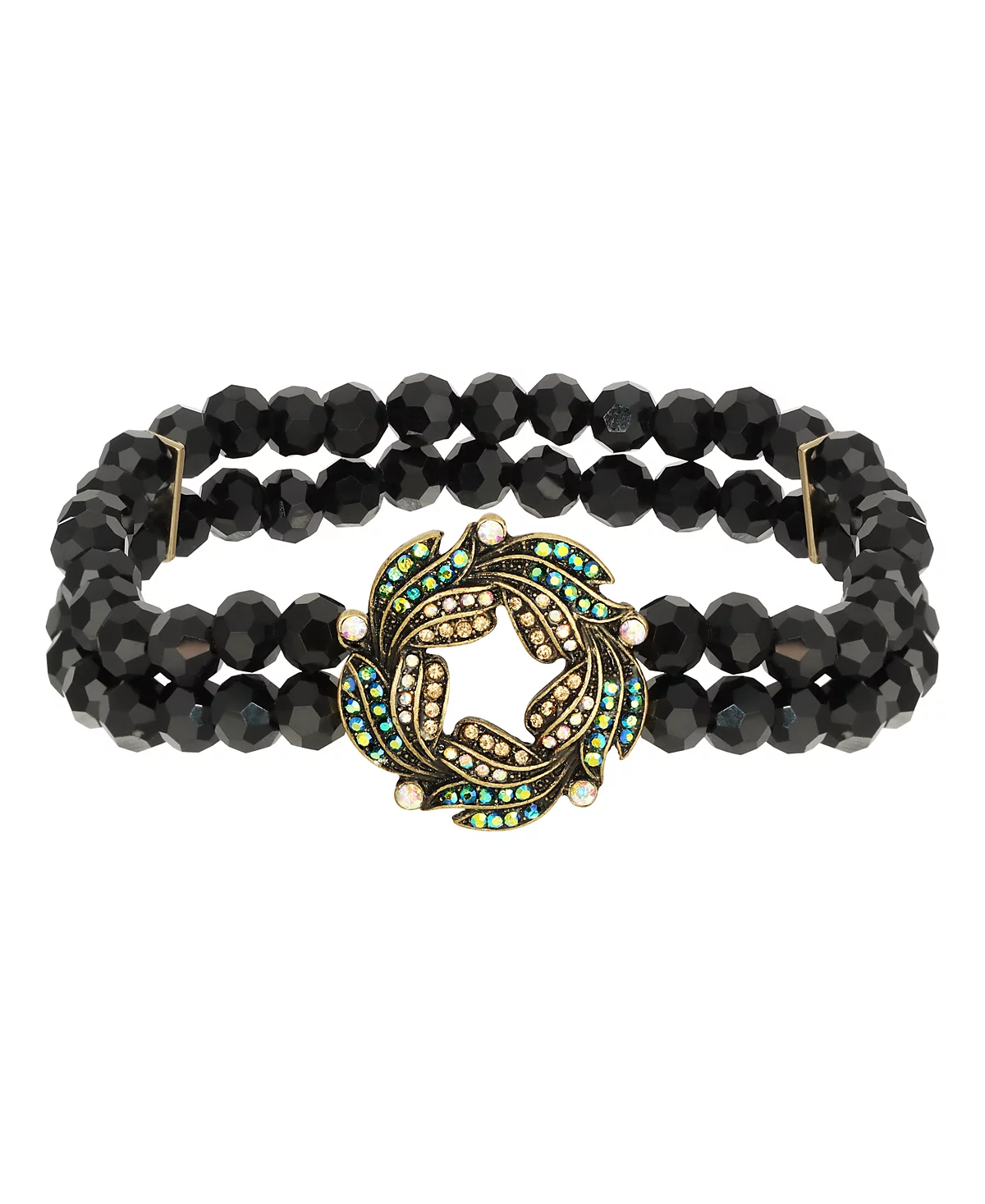 2028 Голубое переливающееся Северное сияние Венок из стекла и камня и браслет из гагатовых бусин 10490₽