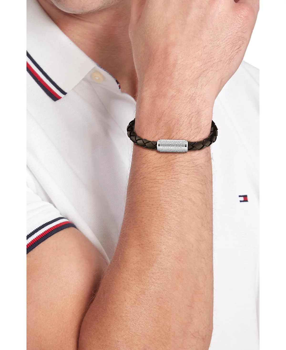 Мужской плетеный браслет из табачной кожи Tommy Hilfiger