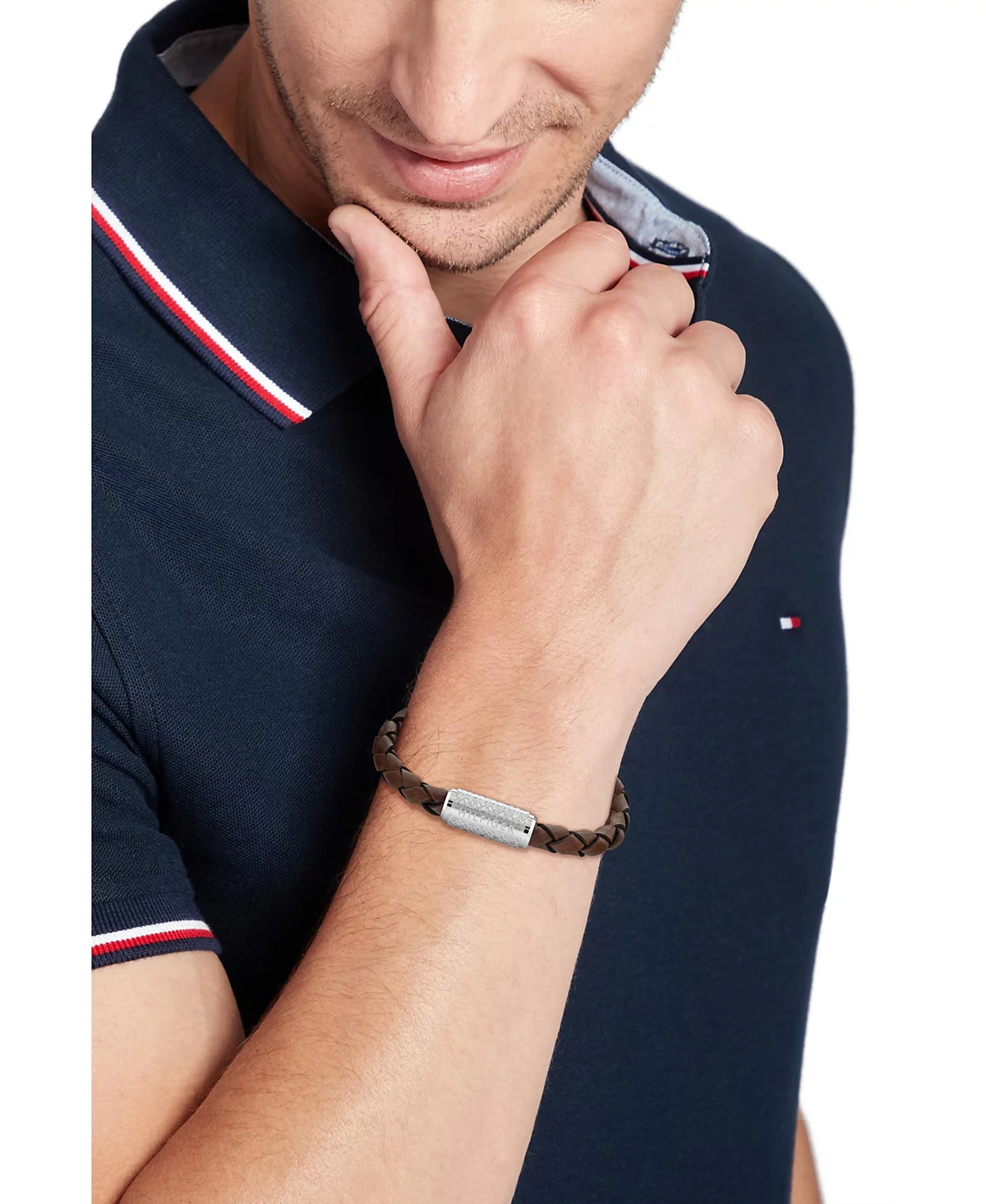 Мужской плетеный браслет из коричневой кожи от Tommy Hilfiger