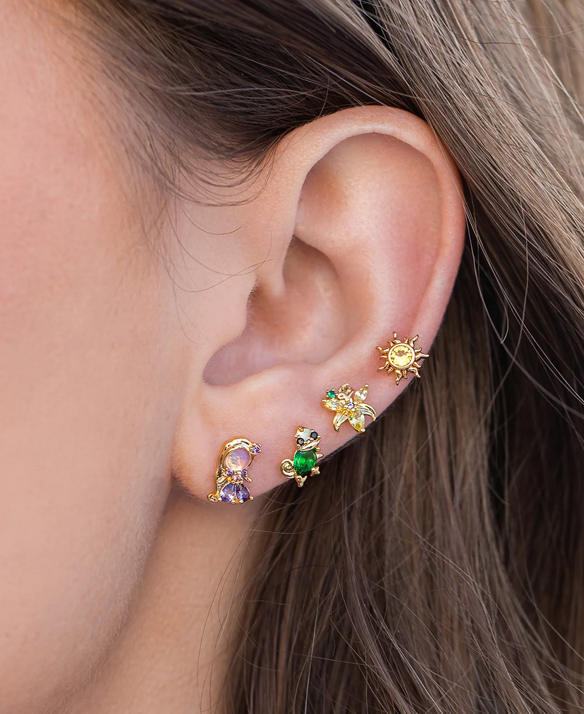 Набор многоцветных хрустальных сережек-гвоздиков принцессы Диснея с украшением в виде кристаллов для девочек