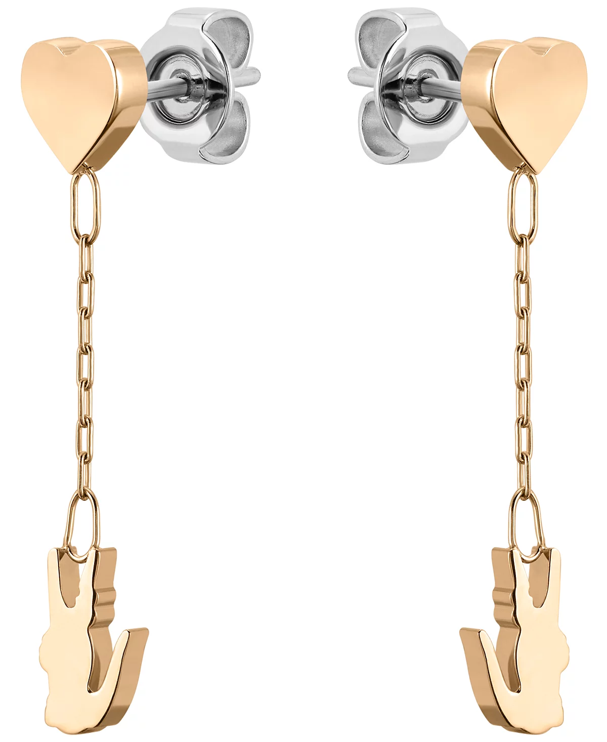 Серьги-капли Lacoste с гвоздичным золотистым сердечком и крокодиловой кожей 14290₽