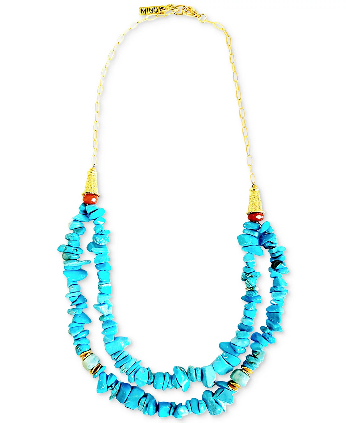 Двухрядное эффектное ожерелье MINU Jewels из амазонита и бирюзы золотого оттенка, украшенное бисером, удлинитель 16 дюймов + 2 дюйма