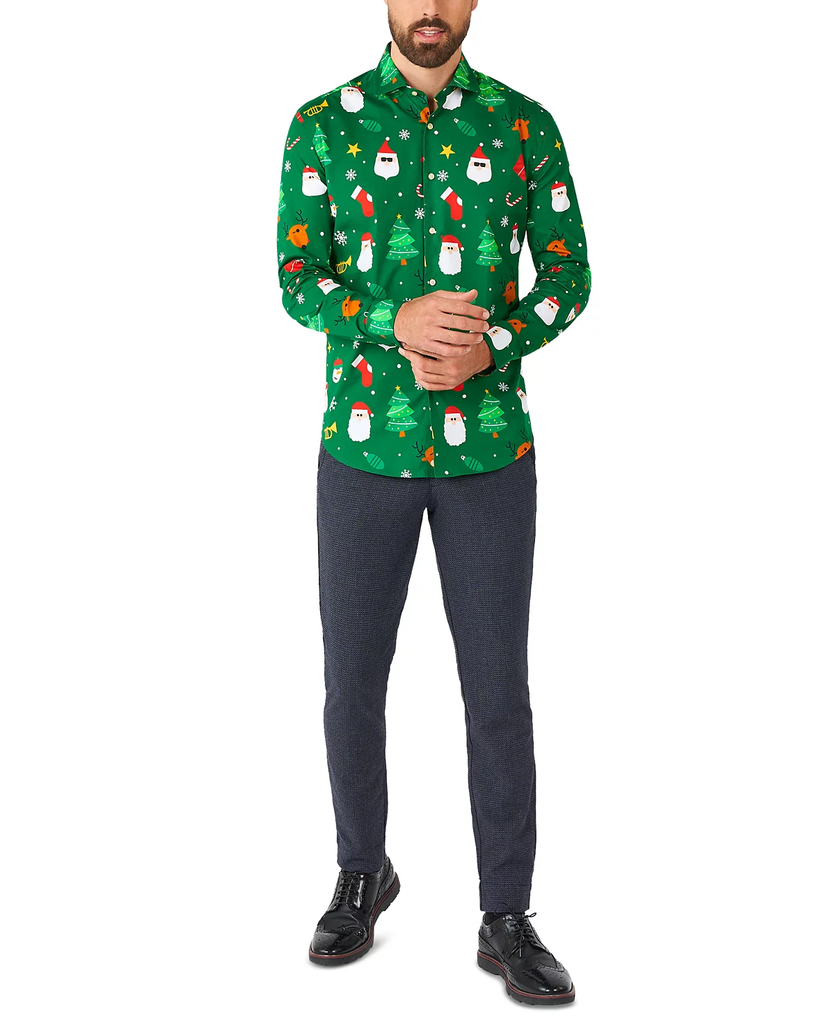 Мужская праздничная зеленая рубашка OppoSuits - Идеально подходит для Рождественских вечеринок - В комплекте 1 рубашка на пуговицах - Зеленая - С длинным рукавом 7590₽