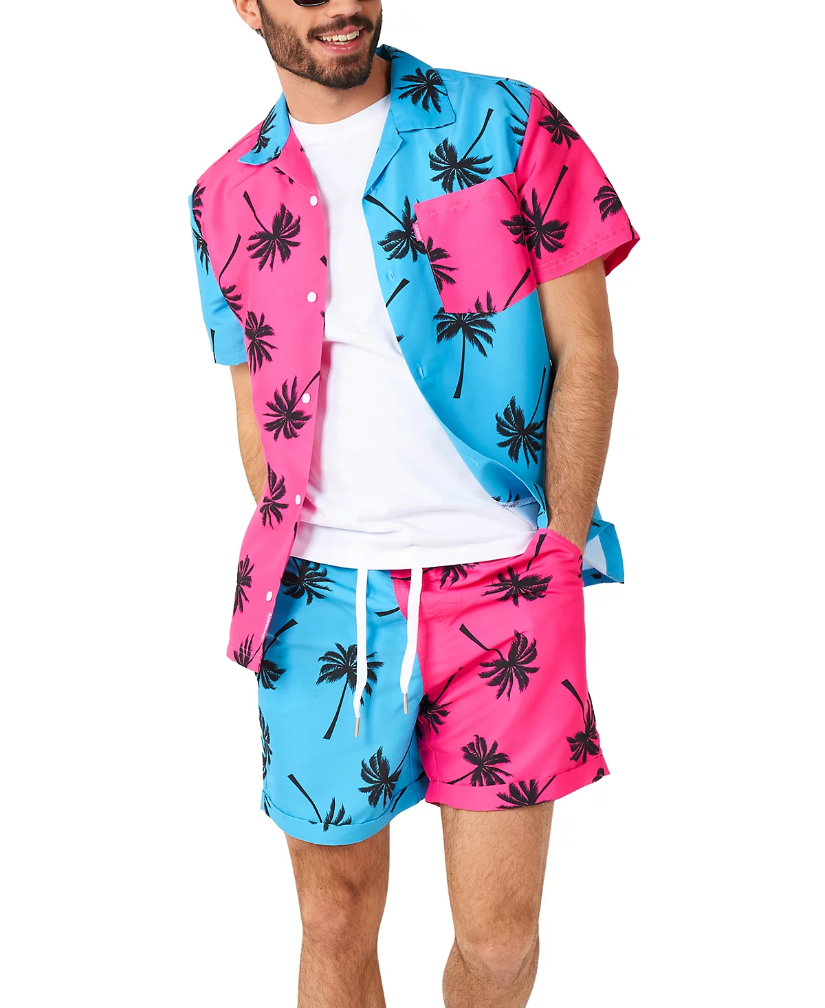 Мужской гавайский комплект из 2 предметов OppoSuits - Летняя одежда для плавания Palm Beach - Приталенный крой - Включает рубашку с коротким рукавом и шорты