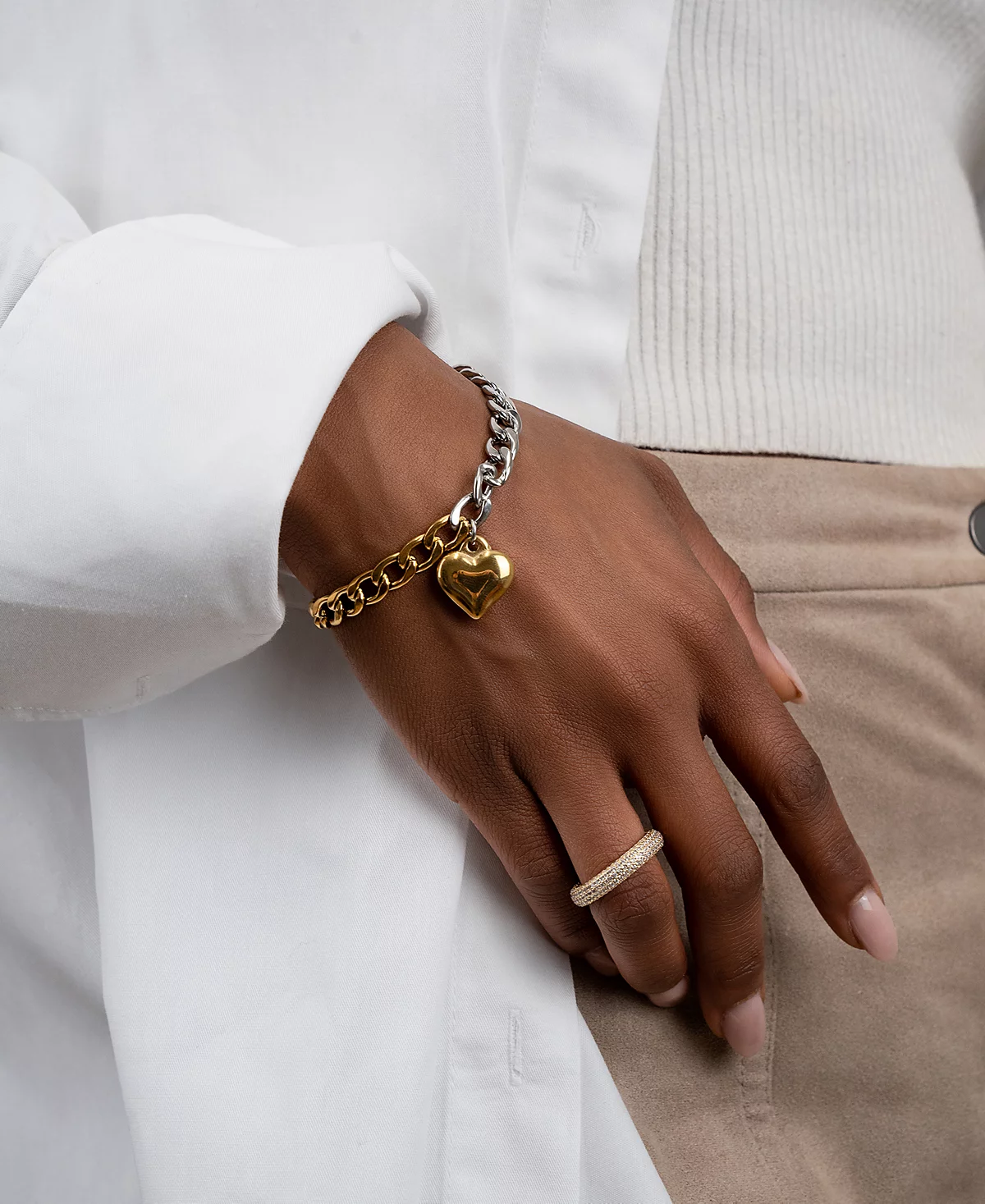 Браслет-цепочка с сердечком-шармом ADORNIA покрытый родием и 14-каратным золотом 4490₽