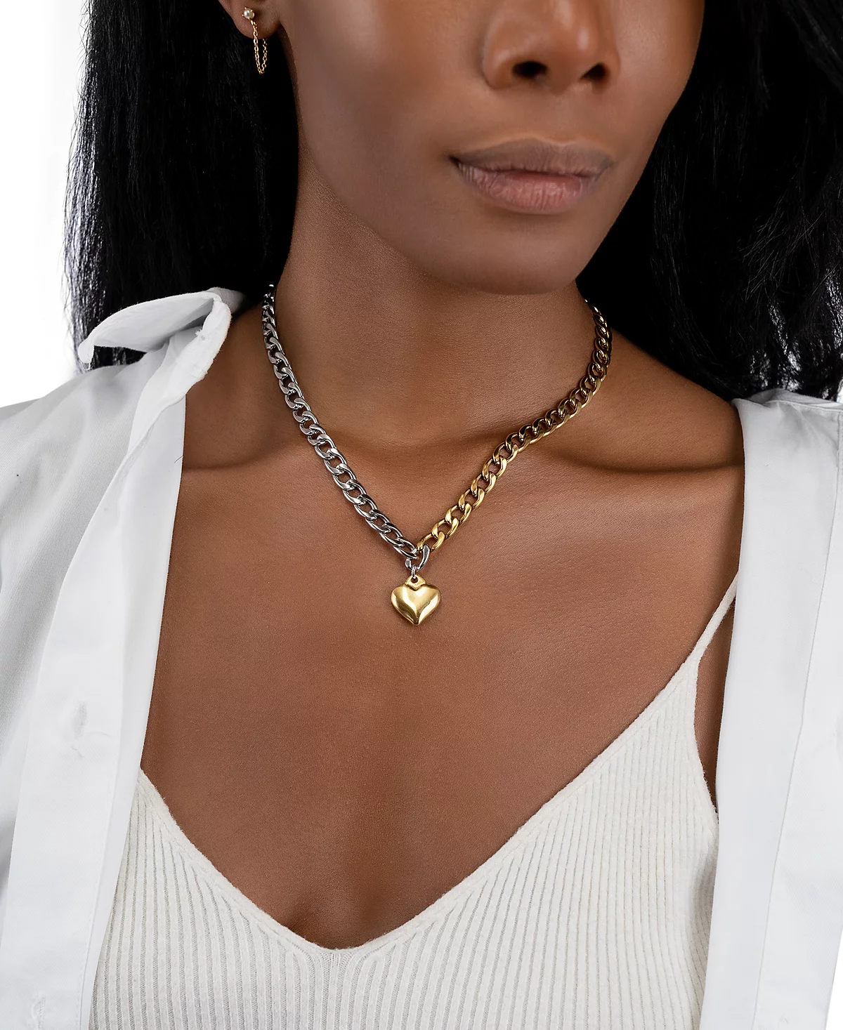 Двухцветное колье ADORNIA с подвеской-тумблером в виде половины сердца диаметром 18 дюймов 6590₽