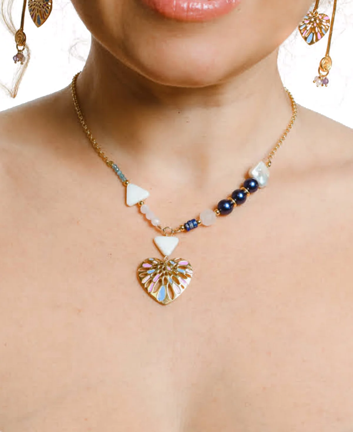 Нектар Нектар Нью-Йорк 18-каратное позолоченное ожерелье с подвеской в виде сердца из смешанных драгоценных камней удлинитель 36 дюймов 10 дюймов 25690₽