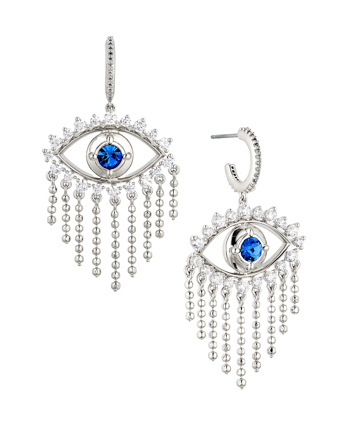 Маленькие серьги с бахромой из С-образного кольца AVA NADRI с фианитами и бахромой от сглаза