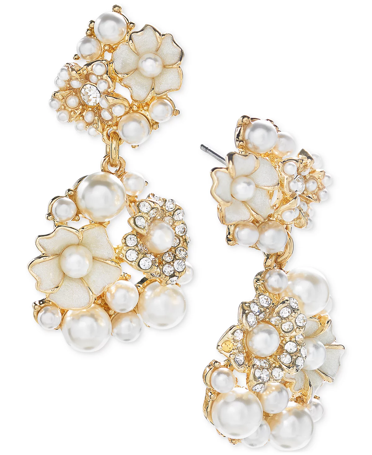 Золотые серьги-капли Charter Club с имитацией жемчуга и хрусталя в виде цветка созданные для Macys 5990₽